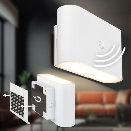 Briloner 3878016 - Lampada da parete ricaricabile a LED con sensore di movimento e di crepuscolo CHAT LED/3W/5V 2000 mAh bianco