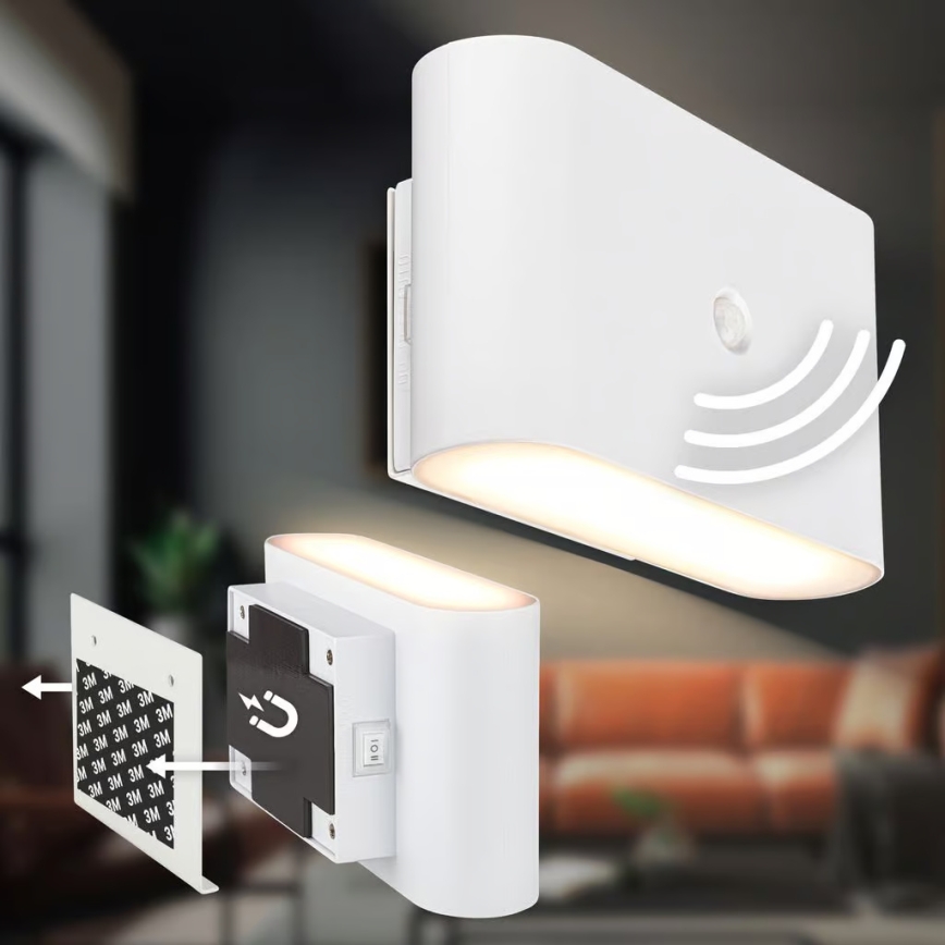 Briloner 3878016 - Lampada da parete ricaricabile a LED con sensore di movimento e di crepuscolo CHAT LED/3W/5V 2000 mAh bianco