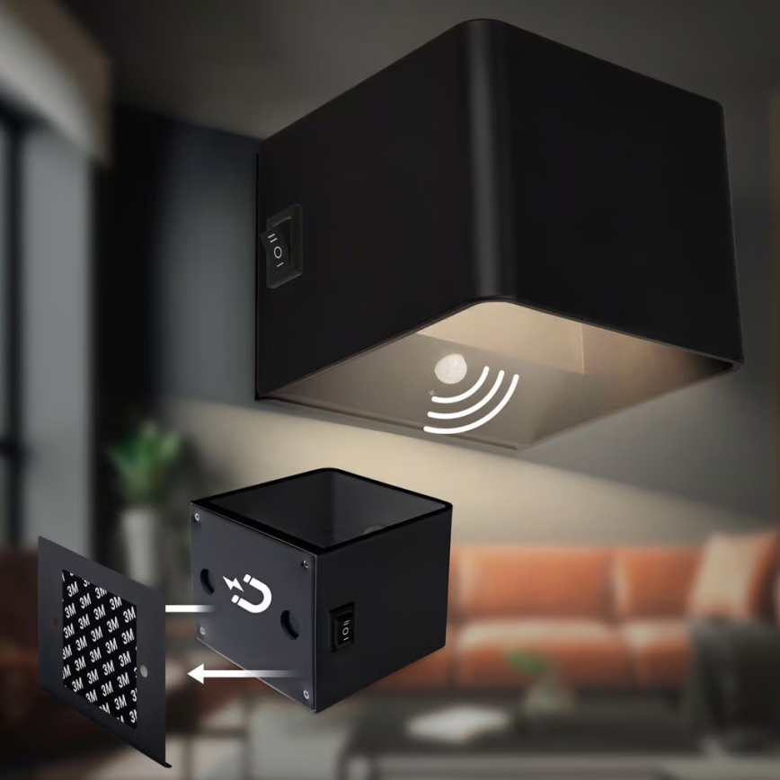 Briloner 3879015 - Applique a LED ricaricabile con sensore di movimento e di crepuscolo BORRA LED/1,5W/5V 3600 mAh nera