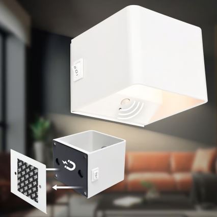 Briloner 3879016 - Lampada da parete LED ricaricabile con sensore BORRA LED 1,5 W / 5 V, 3600 mAh, bianca