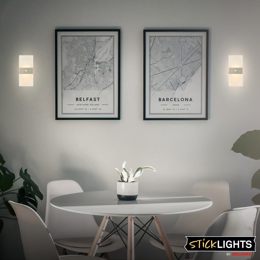 Briloner 3888012 - Lampada da parete ricaricabile a LED con sensore di movimento e sensore crepuscolare AURA LED/2,5W/5V 1800 mAh cromo opaco