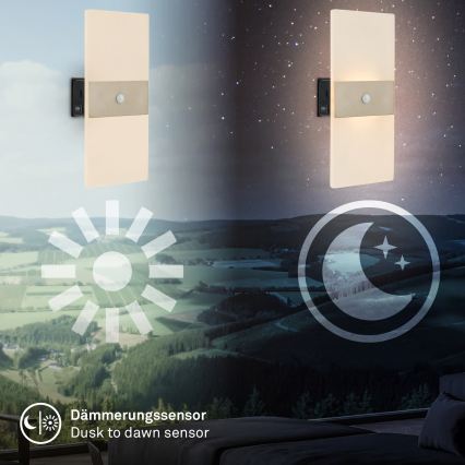 Briloner 3888012 - Lampada da parete ricaricabile a LED con sensore di movimento e sensore crepuscolare AURA LED/2,5W/5V 1800 mAh cromo opaco