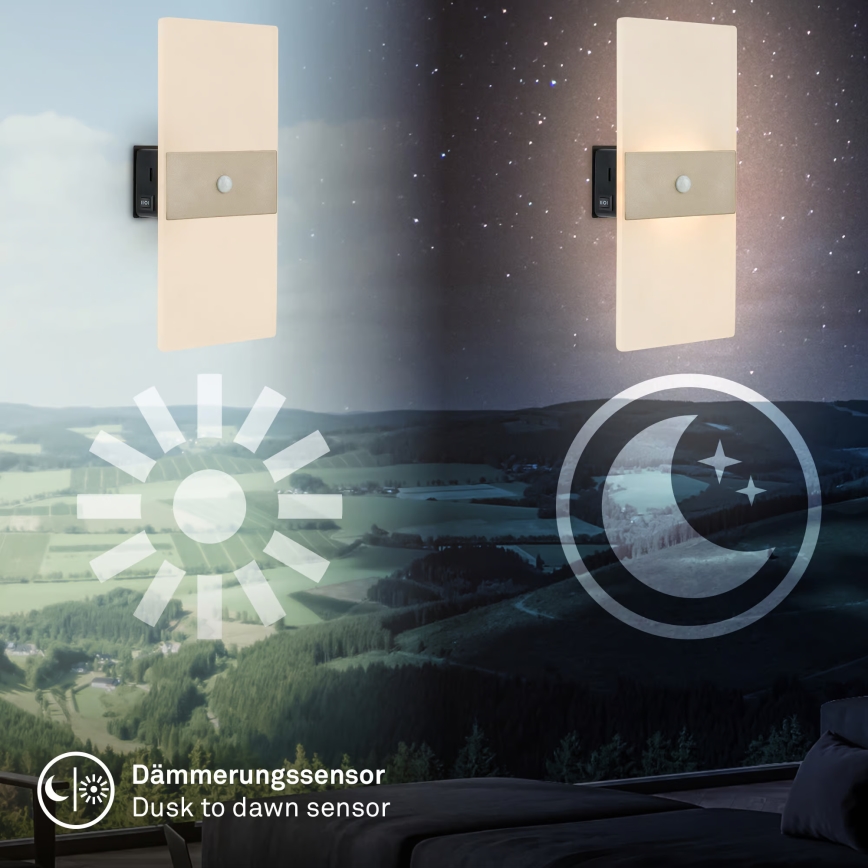 Briloner 3888012 - Lampada da parete ricaricabile a LED con sensore di movimento e sensore crepuscolare AURA LED/2,5W/5V 1800 mAh cromo opaco