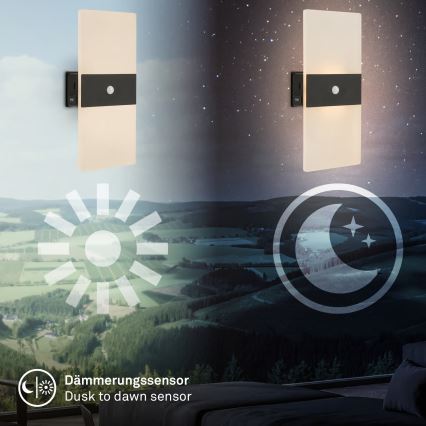 Briloner 3888015 - Applique da parete ricaricabile a LED AURA con sensore di movimento e crepuscolare LED/2,5W/5V 1800 mAh nera