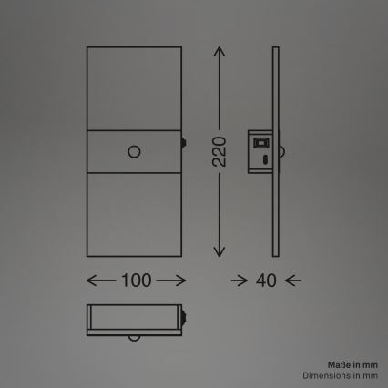 Briloner 3888015 - Applique da parete ricaricabile a LED AURA con sensore di movimento e crepuscolare LED/2,5W/5V 1800 mAh nera