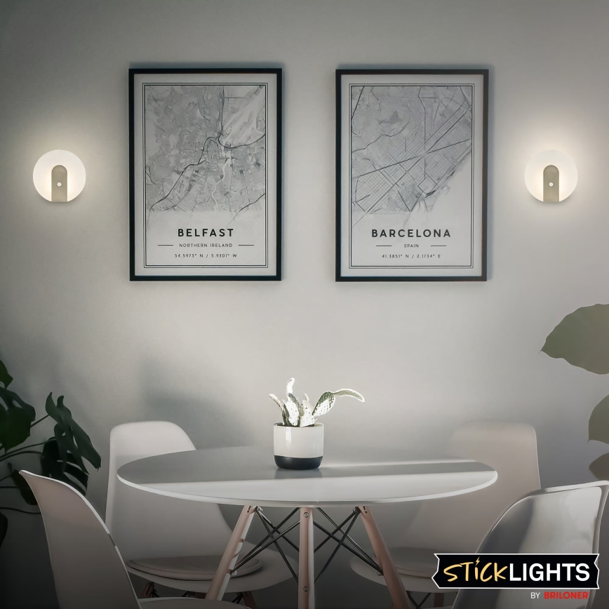 Briloner 3889012 - Lampada da parete LED ricaricabile con sensore di movimento e crepuscolare TARO LED/2,5W/5V 1800 mAh finitura cromo opaco