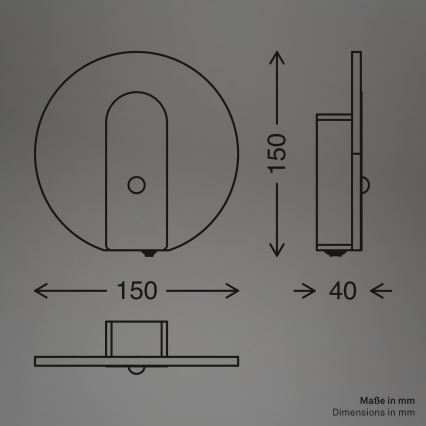 Briloner 3889015 - Lampada da parete ricaricabile a LED con sensore di movimento e sensore crepuscolare TARO LED/2,5W/5V 1800 mAh nero