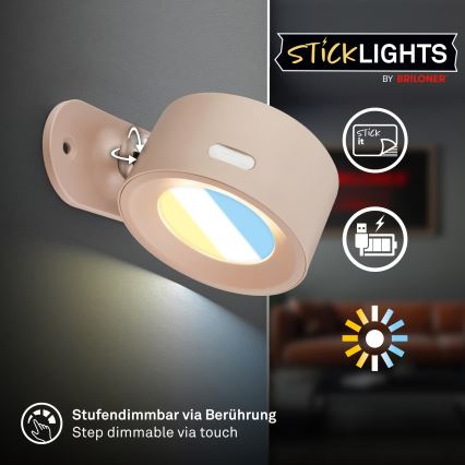 Briloner 3896011 - Lampada da parete ricaricabile dimmerabile a LED TARI LED/1,6W/5V 1500 mAh beige
