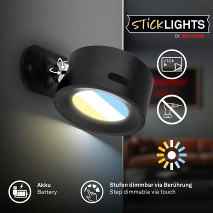 Briloner 3896015 - Lampada da parete ricaricabile a LED dimmerabile TARI LED/1,6W/5V 1500 mAh nera