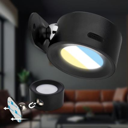Briloner 3896015 - Lampada da parete ricaricabile a LED dimmerabile TARI LED/1,6W/5V 1500 mAh nera