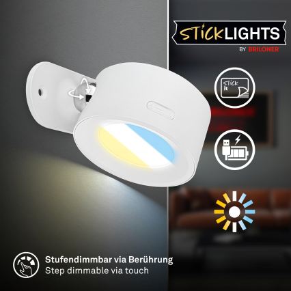Briloner 3896016 - Lampada da parete ricaricabile dimmerabile TARI LED/1,6W/5V 1500 mAh bianca