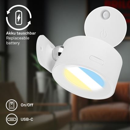 Briloner 3896016 - Lampada da parete ricaricabile LED dimmerabile TARI LED/1,6W/5V 1500 mAh bianca