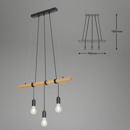 Briloner 4015035 - Lampadario a sospensione con filo 3xE27/25W/230V albero di caucciù