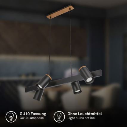 Briloner 4059045 - Lampadario a cavo ERA 4xGU10/10W/230V nero