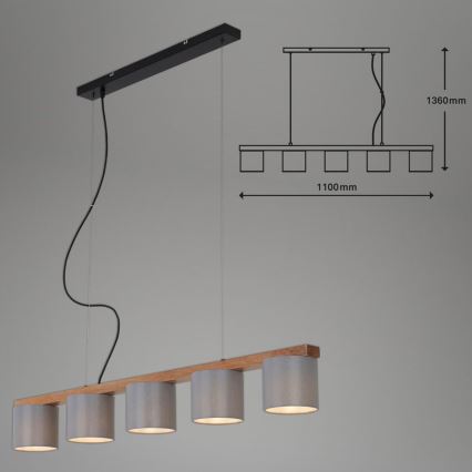 Briloner 4075-054 - Lampadario a sospensione su cavo RHON 5xE14/25W/230V