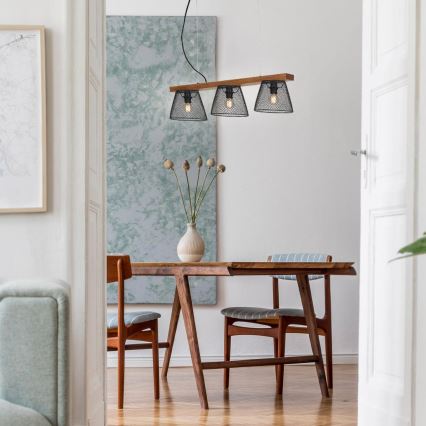 Briloner 4077-035 - Lampadario a sospensione con filo WOOD & STYLE 3xE14/25W/230V albero di caucciù