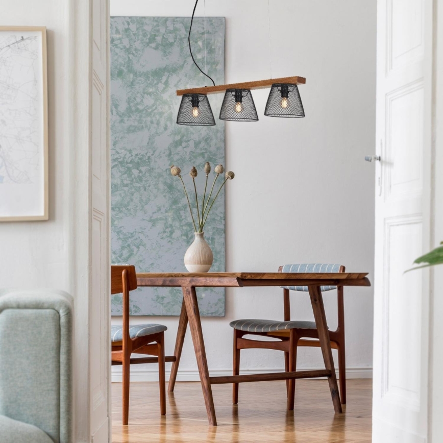Briloner 4077-035 - Lampadario a sospensione con filo WOOD & STYLE 3xE14/25W/230V albero di caucciù