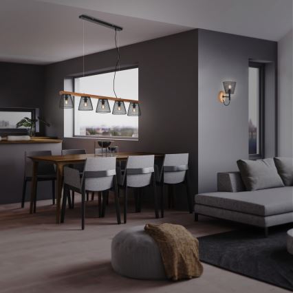 Briloner 4077-055 - Lampadario sospeso a cavo WOOD & STYLE 5xE14/25W/230V in legno di caucciù