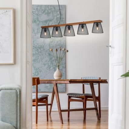 Briloner 4077-055 - Lampadario sospeso a cavo WOOD & STYLE 5xE14/25W/230V in legno di caucciù