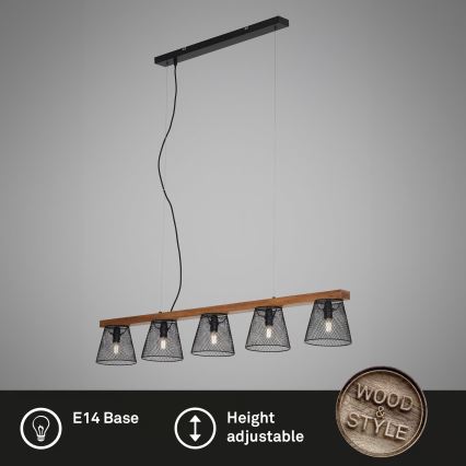 Briloner 4077-055 - Lampadario sospeso a cavo WOOD & STYLE 5xE14/25W/230V in legno di caucciù