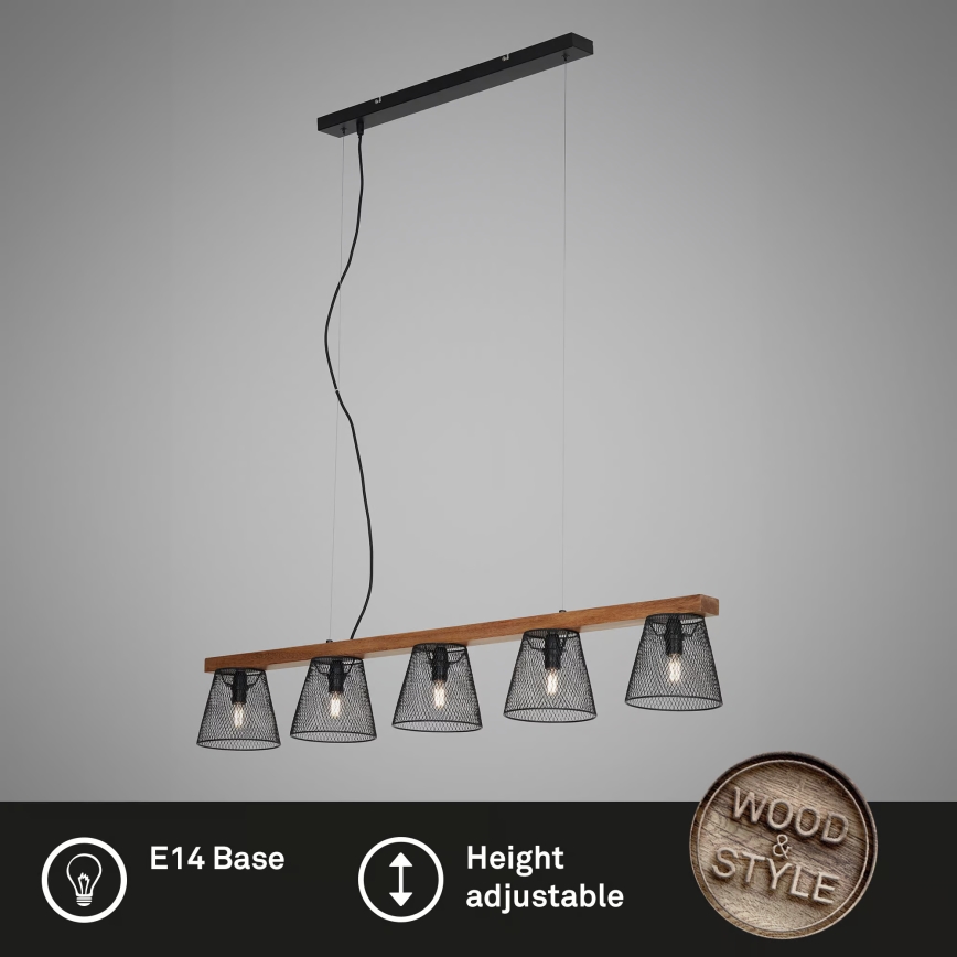Briloner 4077-055 - Lampadario sospeso a cavo WOOD & STYLE 5xE14/25W/230V in legno di caucciù