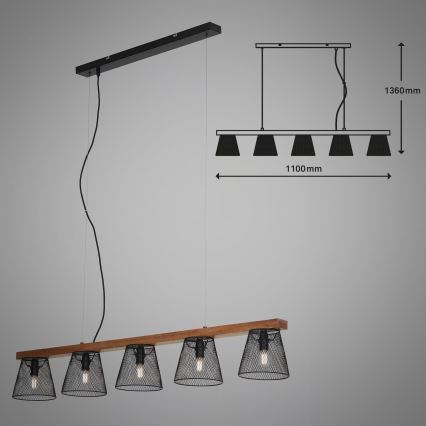 Briloner 4077-055 - Lampadario sospeso a cavo WOOD & STYLE 5xE14/25W/230V in legno di caucciù