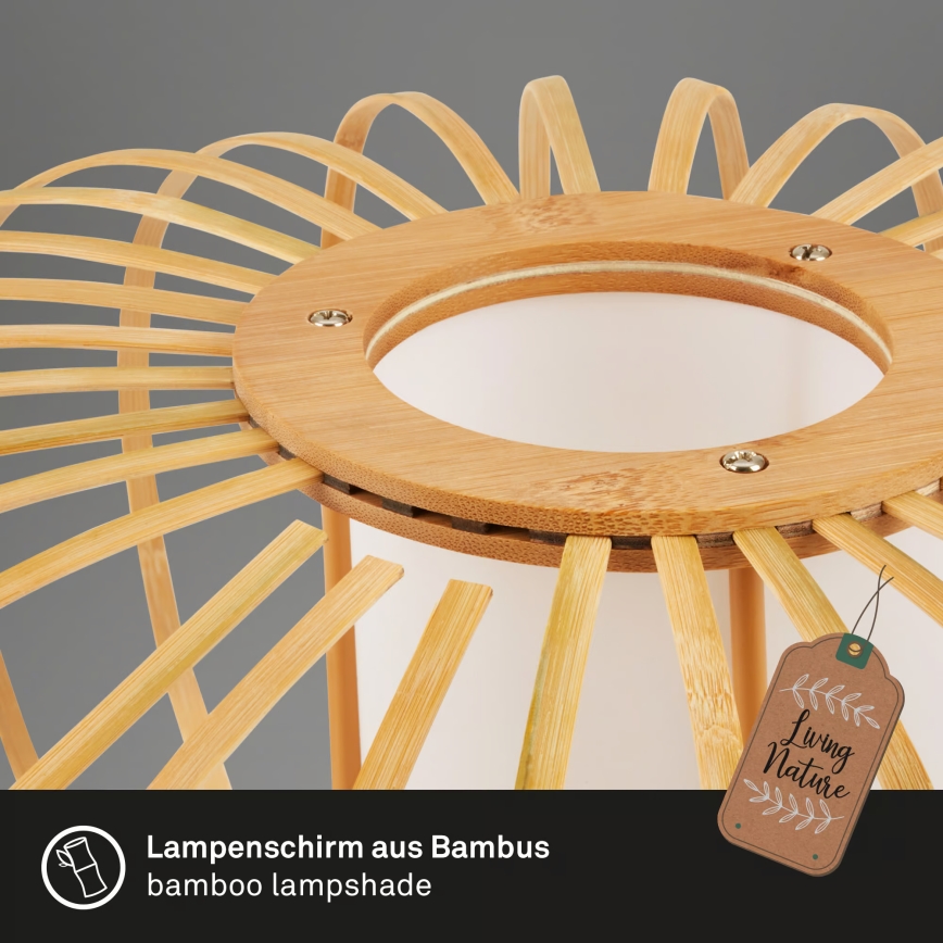 Briloner 4759031 - Lampadario sospeso con cavo 3xE27/10W/230V nero/bambù