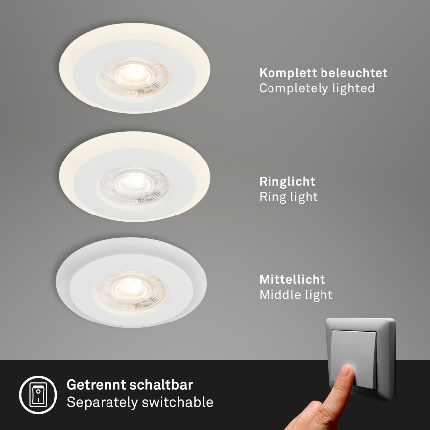 Briloner 7039036 - Set da 3 lampade LED da incasso per bagno 3xLED/5W/230V IP44 bianco