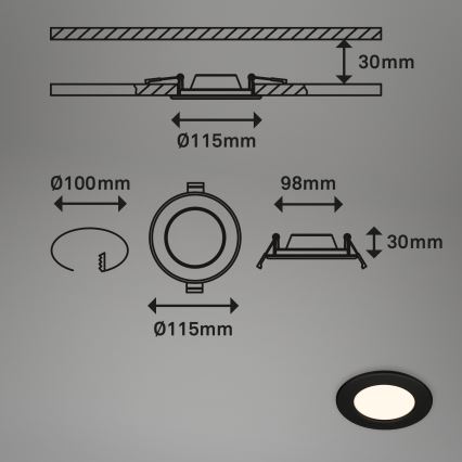 Briloner 7049015 - Lampada da incasso per bagno LED dimmerabile LED/6W/230V 3000K IP44 nera