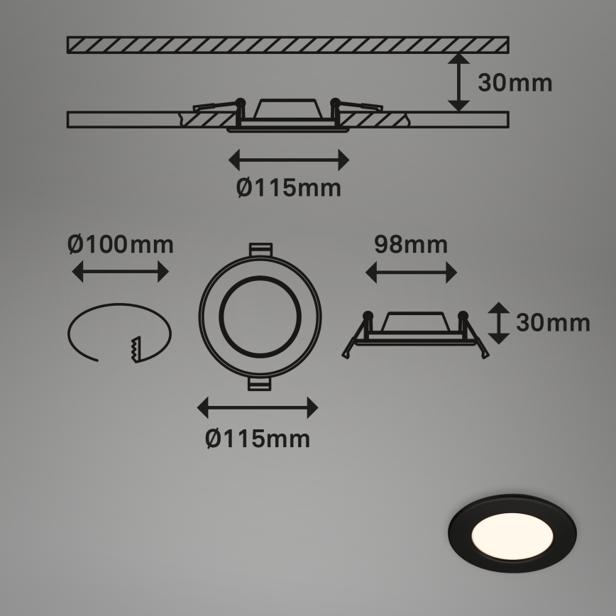 Briloner 7049015 - Lampada da incasso per bagno LED dimmerabile LED/6W/230V 3000K IP44 nera