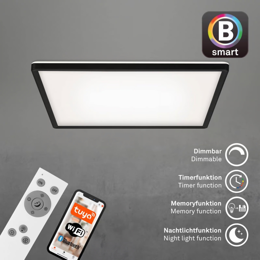Briloner 7060-015 - Pannello LED SLIM dimmerabile a montaggio superficiale LED/22W/230V 2700-6500K 42x42 cm nero Wi-Fi Tuya + telecomando