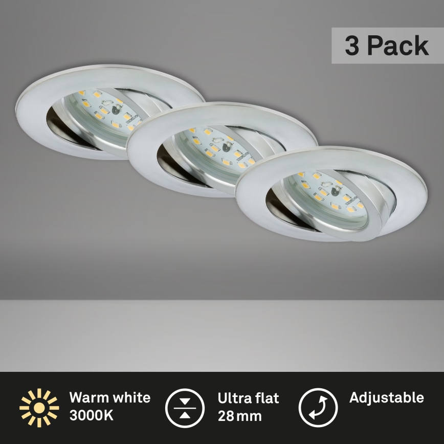 Briloner 7209-039 - Set di 3 faretti da incasso per bagno ATTACH LED/5W/230V IP23 cromo opaco