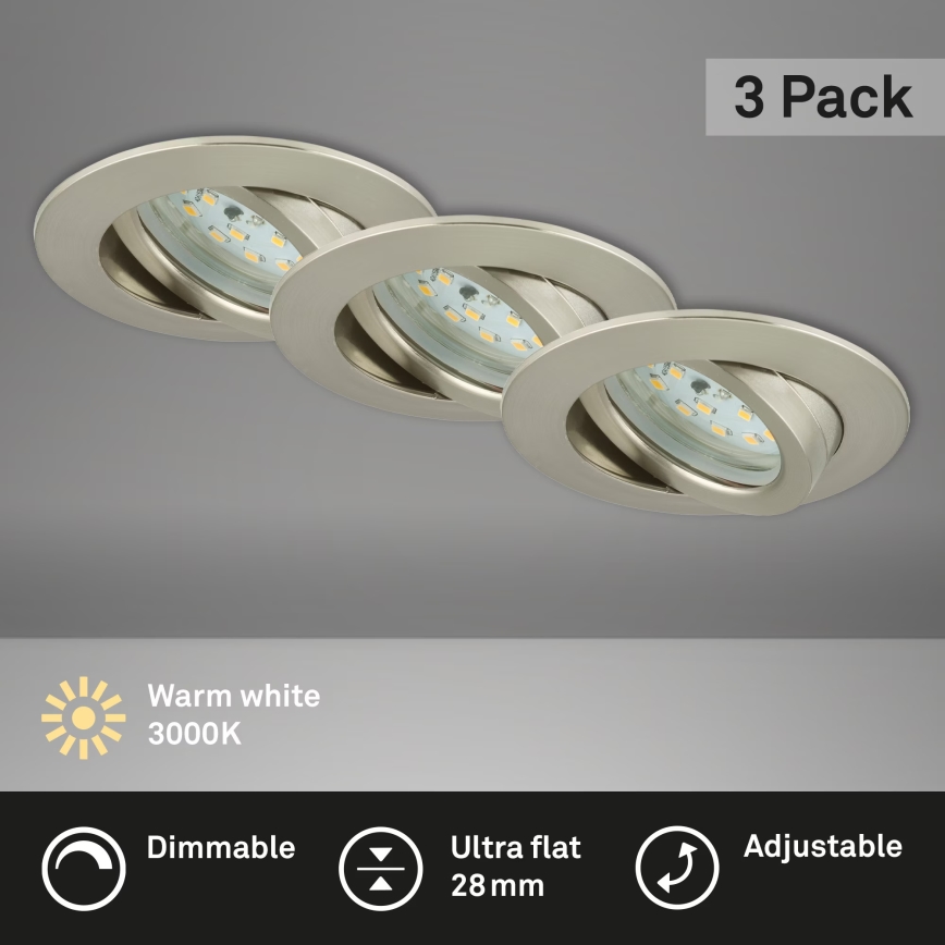Briloner 7232-032 - Confezione da 3 faretti da incasso dimmerabili per bagno ATTACH LED/5,5W/230V IP23