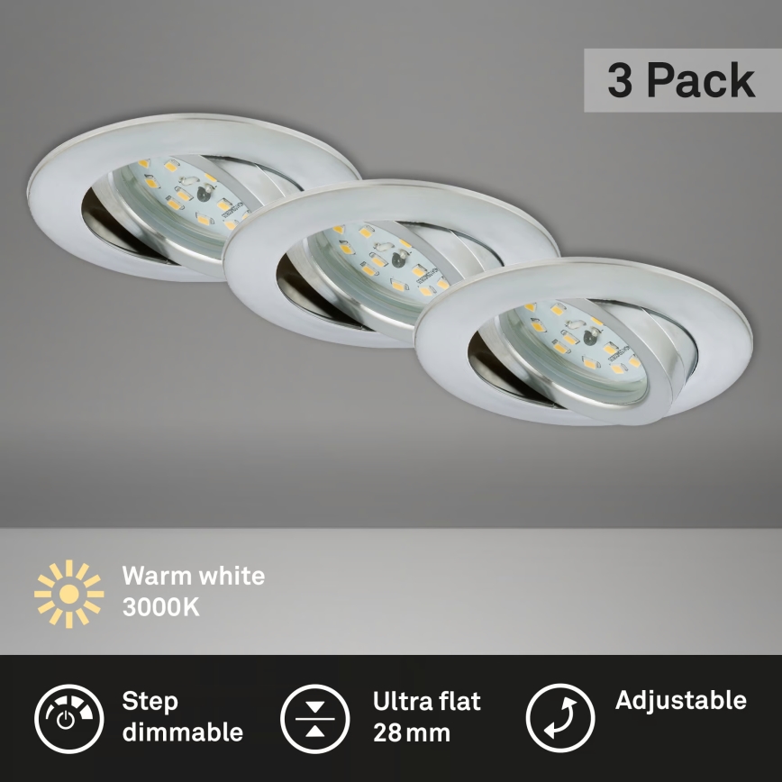 Briloner 7296-039 - Set di 3 faretti LED dimmerabili da incasso per bagno 1xLED/6,5W/230V 3000K IP23 cromo satinato