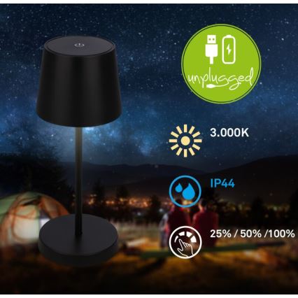 Briloner 7423015 - LED Dimmerabile ricaricabile per esterni lampada da tavolo LED/2,6W/5V IP44 2000 mAh nero