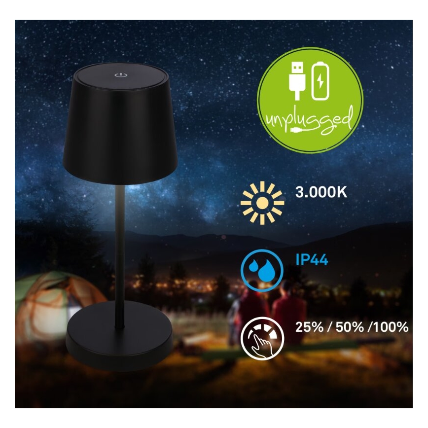 Briloner 7423015 - LED Dimmerabile ricaricabile per esterni lampada da tavolo LED/2,6W/5V IP44 2000 mAh nero
