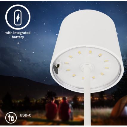 Briloner 7423016 - Lampada da tavolo ricaricabile da esterno dimmerabile LED/2,6W/5V 2000mAh IP44 bianco