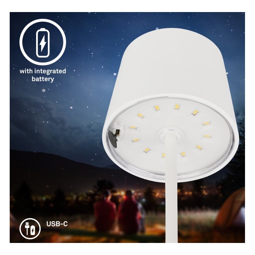 Briloner 7423016 - Lampada da tavolo ricaricabile da esterno dimmerabile LED/2,6W/5V 2000mAh IP44 bianco