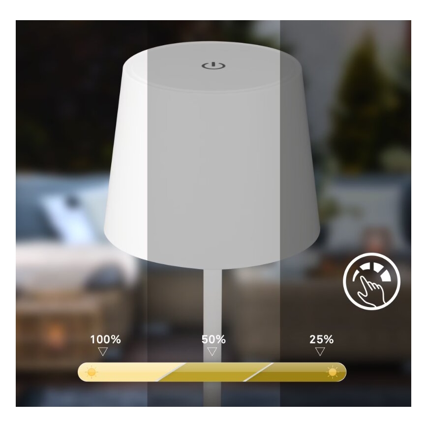 Briloner 7423016 - Lampada da tavolo ricaricabile da esterno dimmerabile LED/2,6W/5V 2000mAh IP44 bianco