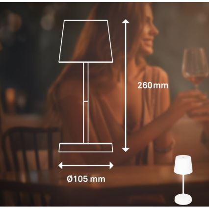 Briloner 7423016 - Lampada da tavolo ricaricabile da esterno dimmerabile LED/2,6W/5V 2000mAh IP44 bianco