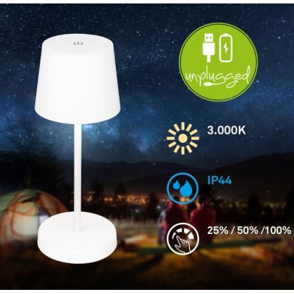 Briloner 7423016 - LED Dimmerabile ricaricabile per esterni lampada da tavolo LED/2,6W/5V 2000mAh IP44 bianco