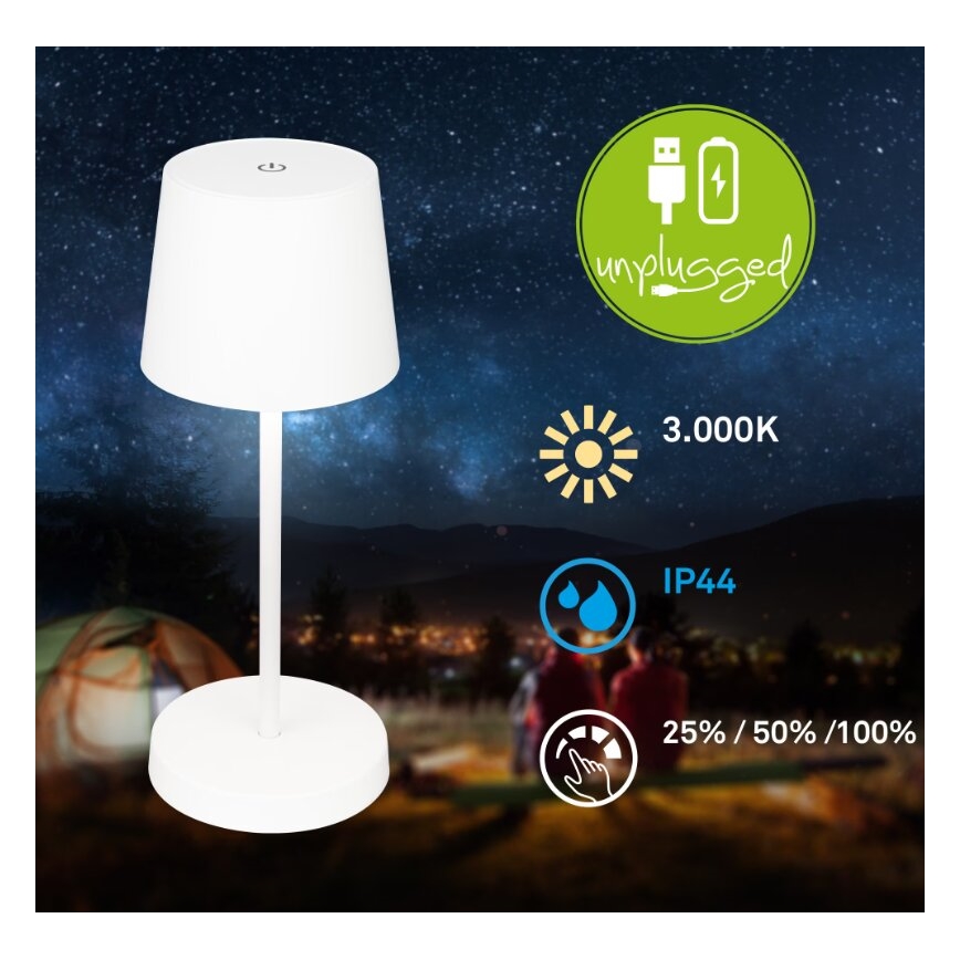 Briloner 7423016 - LED Dimmerabile ricaricabile per esterni lampada da tavolo LED/2,6W/5V 2000mAh IP44 bianco