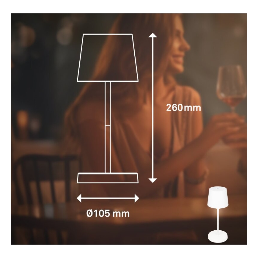 Briloner 7423016 - LED Dimmerabile ricaricabile per esterni lampada da tavolo LED/2,6W/5V 2000mAh IP44 bianco