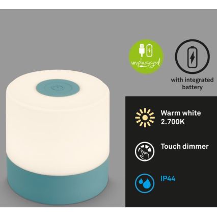 Briloner 7461010 - Lampada da tavolo LED Dimmerabile ricaricabile per esterni LED/2W/5V IP44 1200 mAh blu