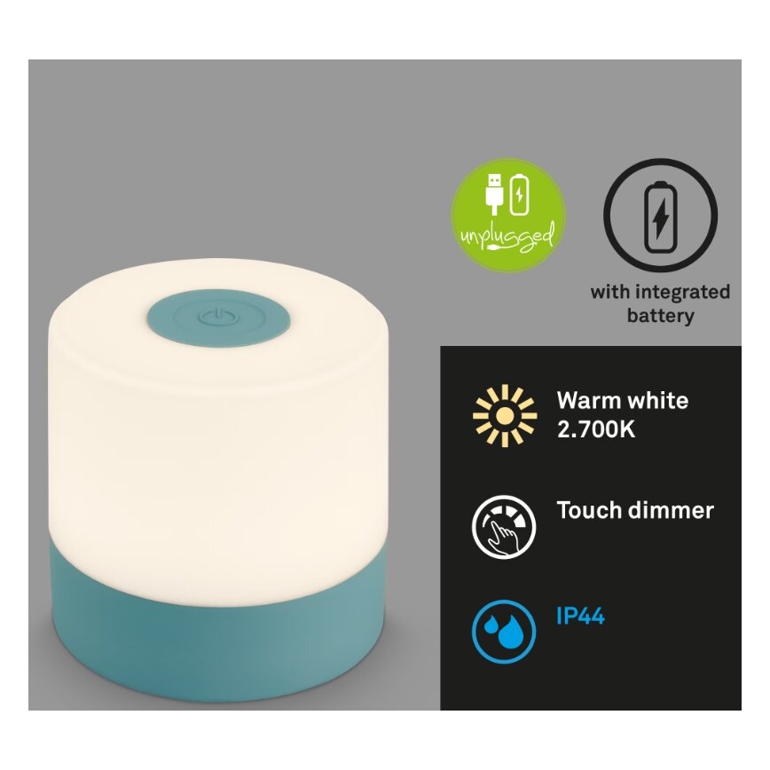 Briloner 7461010 - Lampada da tavolo LED Dimmerabile ricaricabile per esterni LED/2W/5V IP44 1200 mAh blu