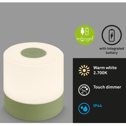 Briloner 7461019 - LED Dimmerabile ricaricabile per esterni lampada da tavolo LED/2W/5V IP44 1200 mAh verde