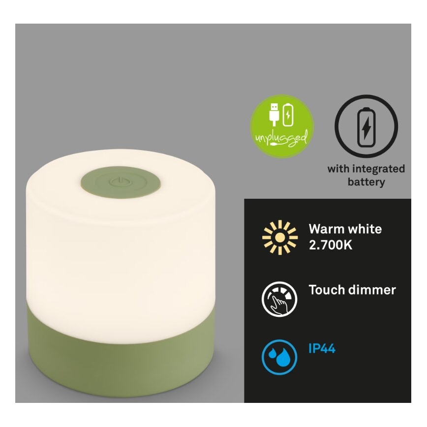 Briloner 7461019 - LED Dimmerabile ricaricabile per esterni lampada da tavolo LED/2W/5V IP44 1200 mAh verde