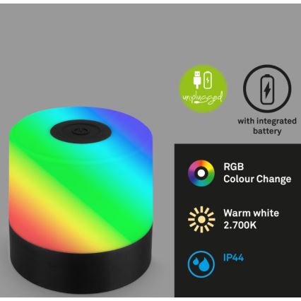 Briloner 7462015 - Lampada da tavolo a LED RGB ricaricabile per esterni LED/1,5W/5V IP44 nero