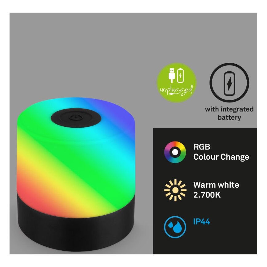 Briloner 7462015 - Lampada da tavolo a LED RGB ricaricabile per esterni LED/1,5W/5V IP44 nero