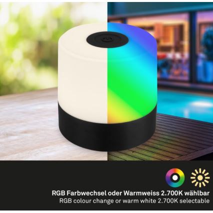 Briloner 7462015 - Lampada da tavolo a LED RGB ricaricabile per esterni LED/1,5W/5V IP44 nero